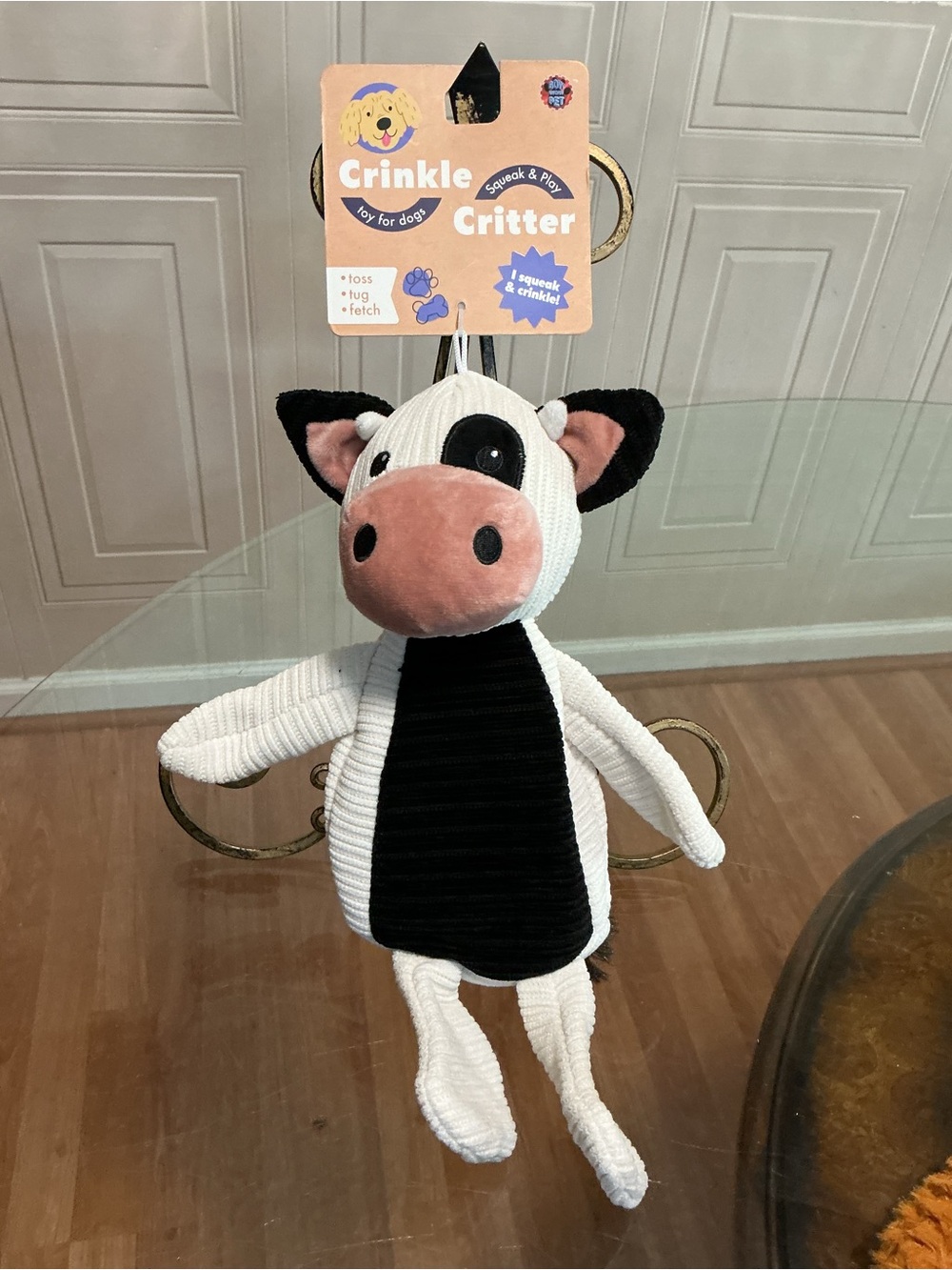 Brand New Bow Wow Stuffing Free Cow Flat Body Clinker & Squeaker 12”